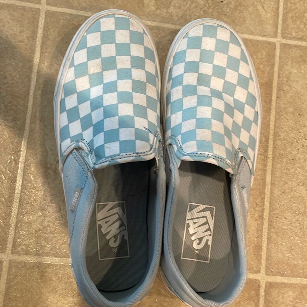 Light blue checkered vans